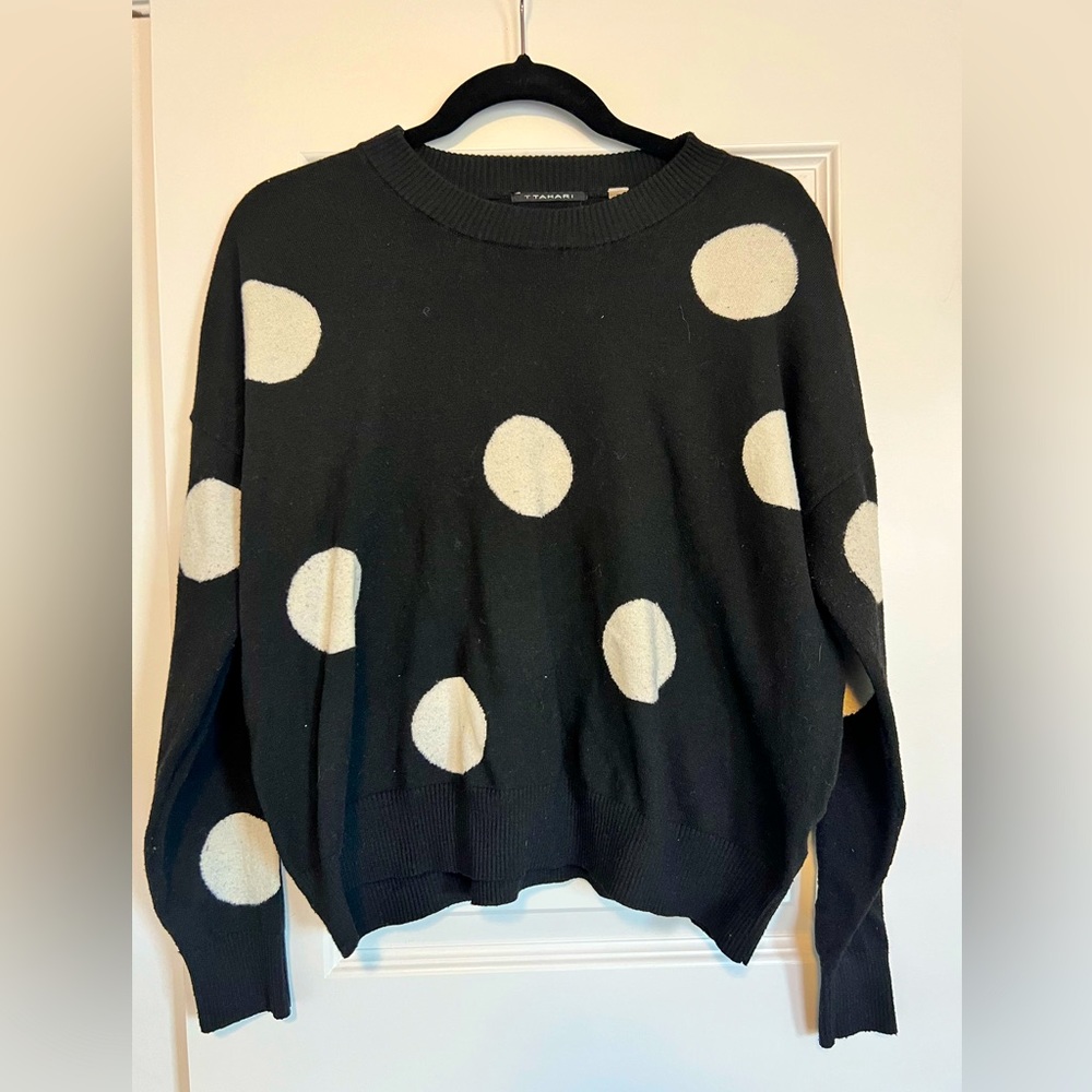 T Tahari Black and White Polka Dot Sweater